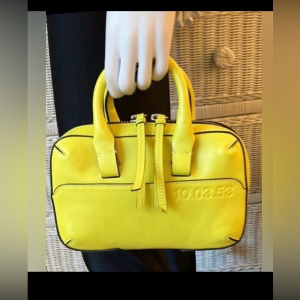10.03.53. Italian Mini Brief Case Purse Lemon Yellow Leather Calfskin 9.4×6x2.3
